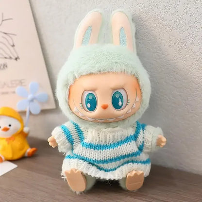 (Cloth Only)For 17CM labubu V1 V2 winter clothes decoration outfit baby clothes sweater hat for labubu clothes