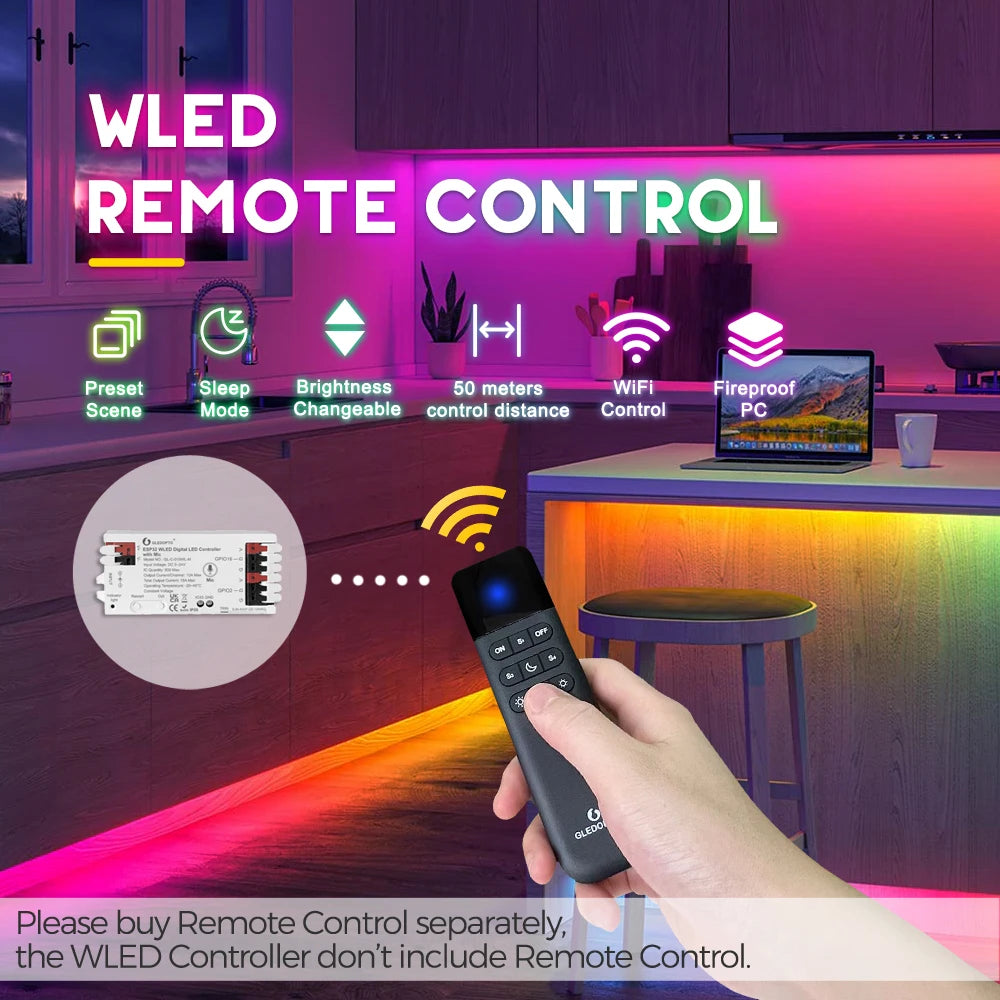 WLED Controller ESP32 with Microphone Sound Reactive Music Sync 5V 12V 24V WLED Remote Control Optional, Work with Alexa