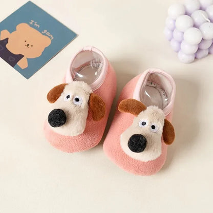 Thickened Cute Puppy Baby Floor Socks Anti Slip Soft Soles Cartoon Early Education Baby Shoes Baby Walking Shoes, Sock Covers