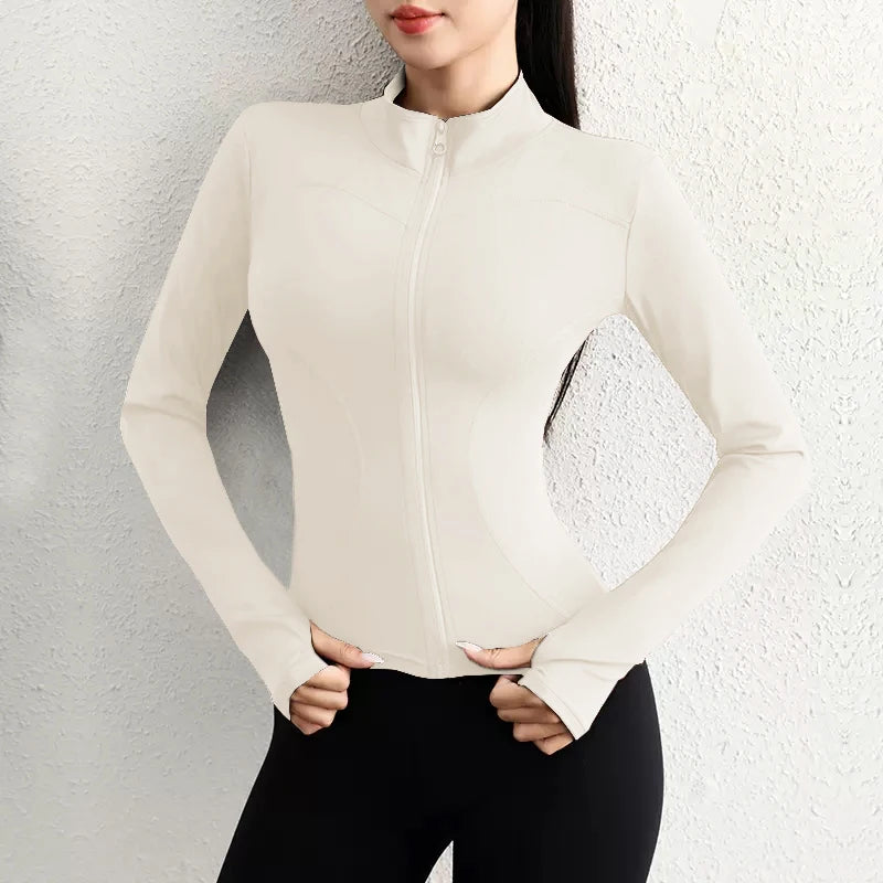 Slim Tracksuit Workout Top Female Training Jackets Zipper Long Sleeve Yoga Running Sports Coat