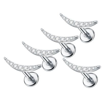 1/5PCS Titanium 16G Crescent Moon PIERC Ear Cartilage CZ Paved Top Labret Stud Tragus Helix Earring Piercings Lip Women Jewelry