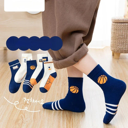 5 Pairs/Lot Kids Soft Cotton Socks Korean Love Heart Flower Print Baby Girl Socks Autumn Winter Warm Children Middle Tube Socks