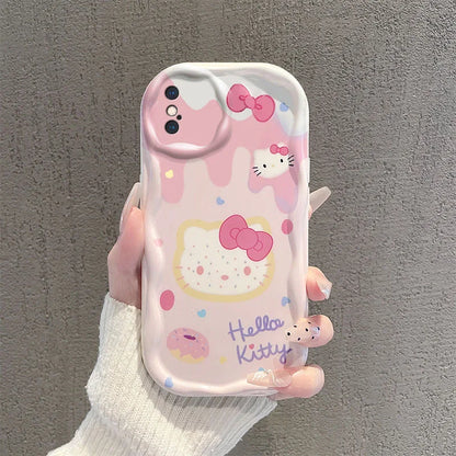 Hello Kitty Grip Tok Holder Wave Soft Phone Case for Samsung A05S A15 A04E A14 A24 A34 A54 A13 A33 A53 A22 A32 A52 M14 M34 M54