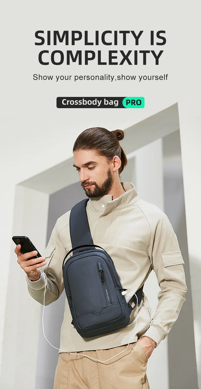 Heroic Knight Business Large Capacity Crossbody Bag For Men Waterproof Travel Shoulder Bag 11" IPad USB Charging Male Chest Pack