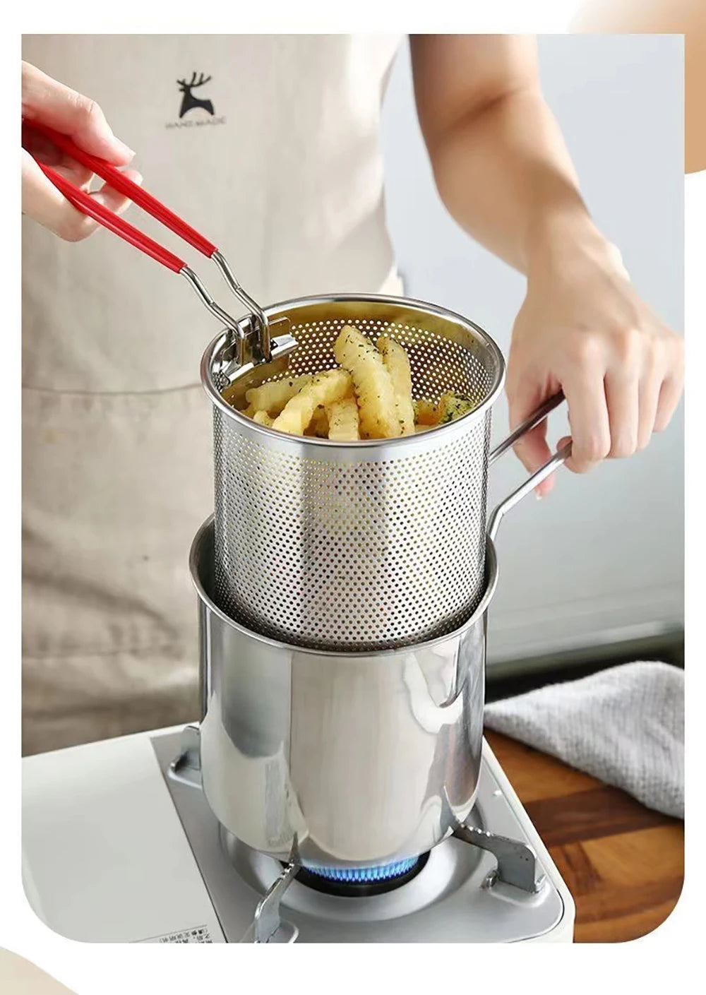 304 Stainless Steel Basket Pot Fryer Fry Deep Frying Fish Strainer French Japanese Chips Mesh Pasta Pan Wire Kitchen Turkey Onio