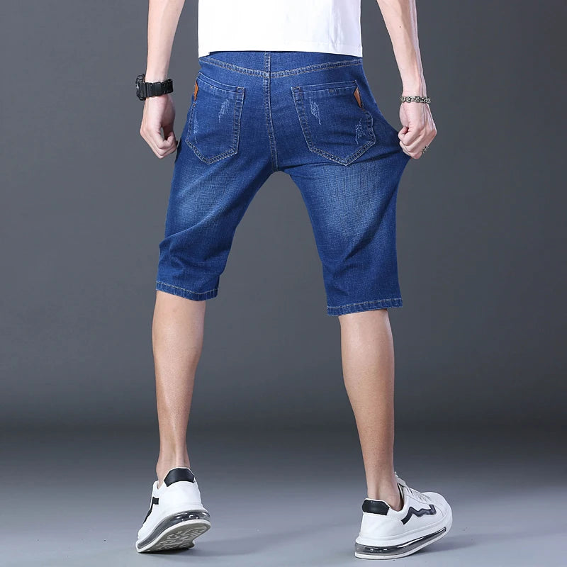 2024 Summer Men'S Thin Slim-Fit Denim Shorts Business Casual Fashion All-Match Stretch Loose Cropped Trousers Male Brand Jeans