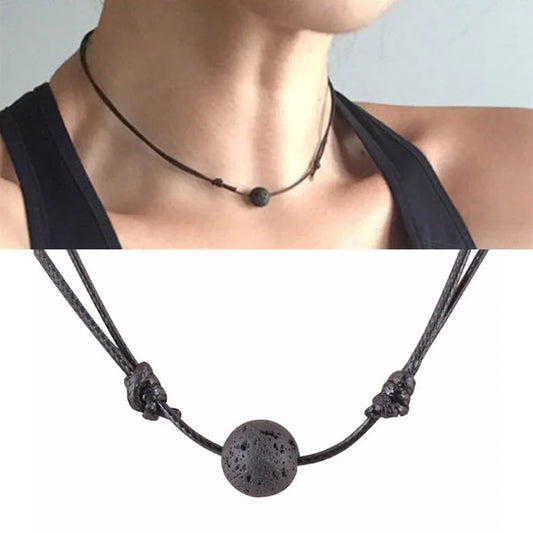 Charm 2024 New Black Lava Stone Necklaces Essential Oil Diffuser Rock Beads Pendant  For Men Women Chokers Jewelry Gift