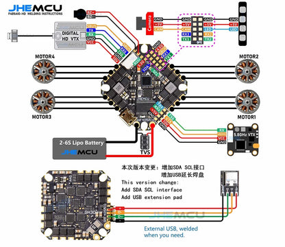 JHEMCU GHF405AIO-HD 40A AIO Flight Controller F405 F4 Build-in OSD Blheli-S ESC 2-6S Lipo For RC FPV Toothpick Racing Drone