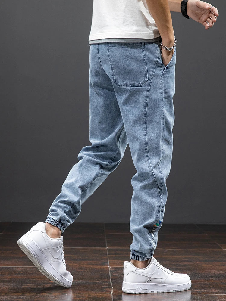 Spring Summer Black Blue Cargo Jeans Men Streetwear Denim Jogger Pants Men Baggy Harem Jean Trousers Plus Size