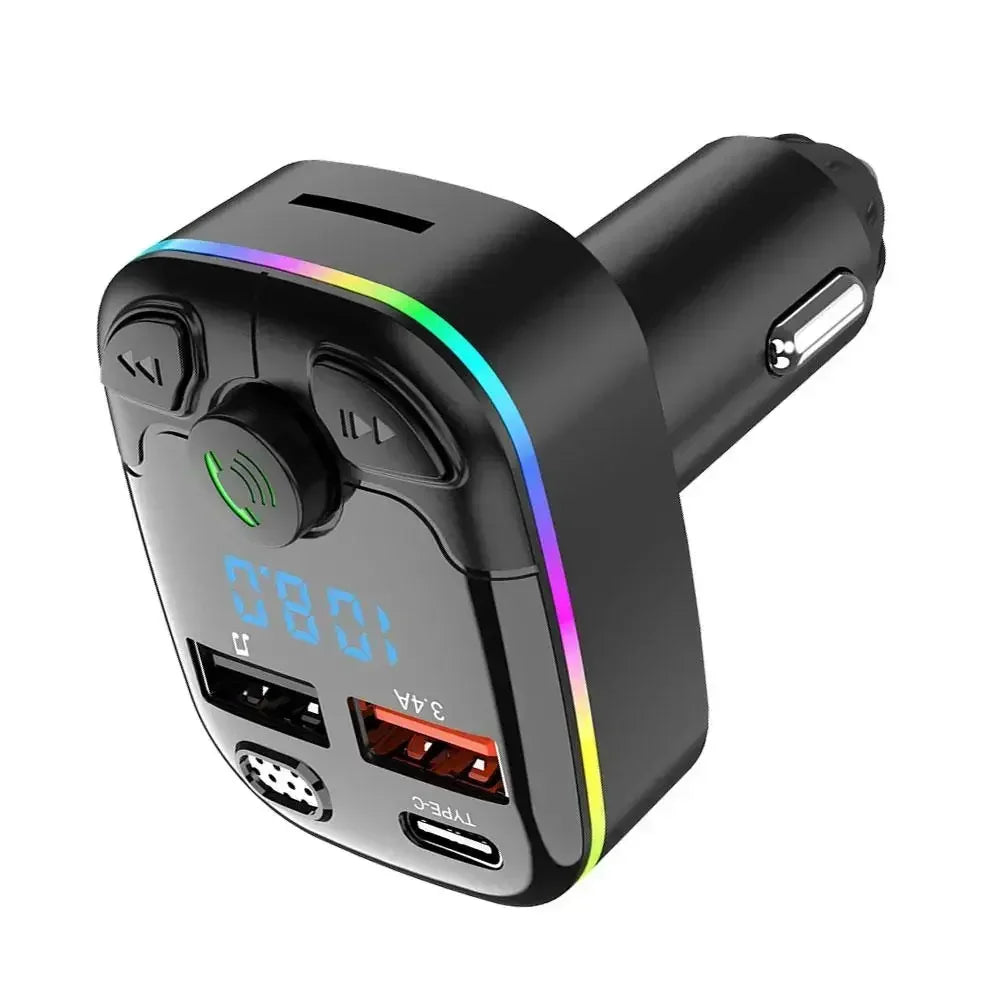 Bluetooth 5.0 Car FM Transmitter PD Type-C Dual USB Ambient Player MP3 Fast Charger Type-C Wireless Light Handsfree PD