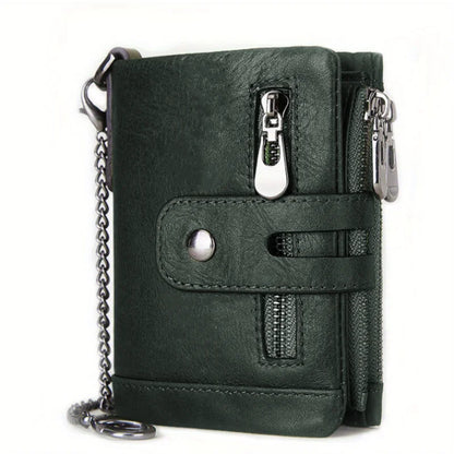 100% Genuine Leather RFID Men Cowhide Wallets Coin Purse Small Mini Card Holder Chain PORTFOLIO Portomonee Male Wallet Pocket