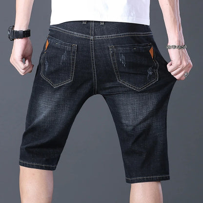 2024 Summer Men'S Thin Slim-Fit Denim Shorts Business Casual Fashion All-Match Stretch Loose Cropped Trousers Male Brand Jeans