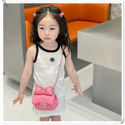 Kids Mini Designer Luxury Shoulder Bag Toddler Princess Baby Girls Pink Bow Handbag Little Girl Cute Crossbody Purse