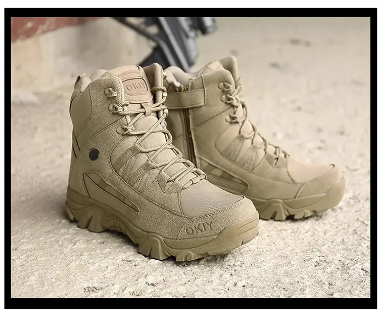 COZOK Men's Boots High-top Desert Combat Winter Khaki Color Outdoor Work Safety Non-slip Hiking Wild Training Leisure Snow  Warm