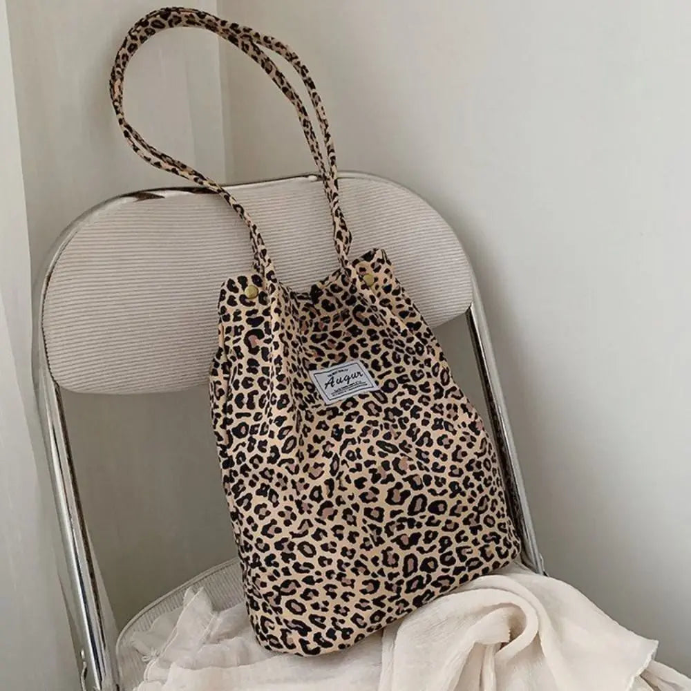 Chic Big Casual Tote Bag Leopard Shoulder Bag Ladies Canvas Bag New Shopping Bag Student Print Handbag