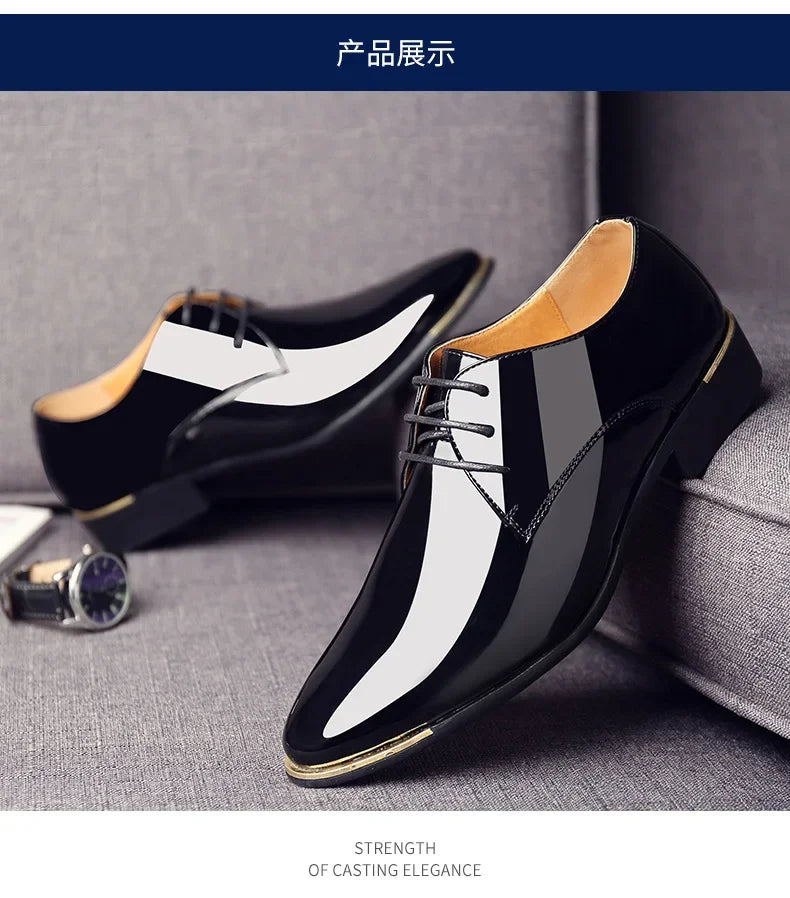 2024 New Men’s Patent Leather Shoes  British Style Men's Dress Shoes Lace Up Pointed Toe Wedding Business Party Social Shoe Male