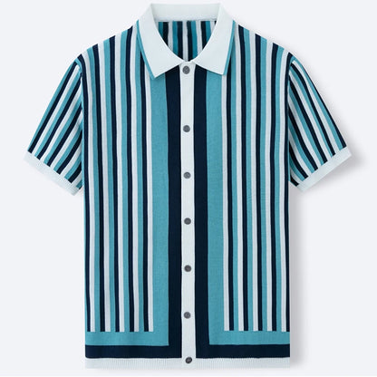 Men's Fashion Luxury Leisure Knit Polo Shirt Striped Button-down Short Sleeve Cardigan Casual Business Knitwear 2025 New Summer