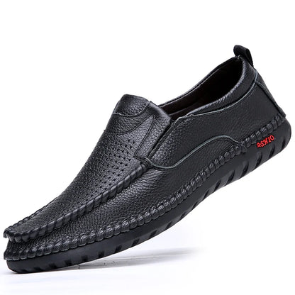 Breathable Genuine Leather Men Shoes Summer Slip On Loafers Men Casual Leather Shoes Blue Flats Hot Sale Driving Shoes Moccasins