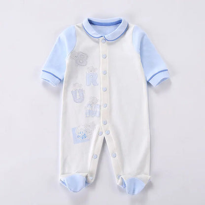 0M Newborn Baby Footed Romper Infant Spring Autumn Cotton Side Snap Jumpsuit Overall Boy Girl Peter pan Collar Onesies Outfit00M