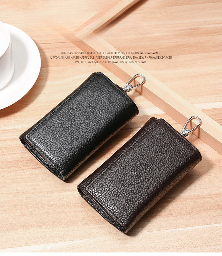 New Key Holder Wallet Genuine Leather Unisex Solid Key Wallet Organizer Bag Car Housekeeper Wallet Card Holder Keychain Leather