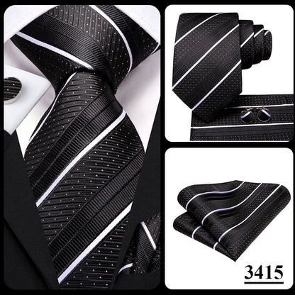 Hi-Tie Black Floral Silk Wedding Tie For Men Handky Cufflink Elegant Necktie For Men Fashion Designer Business Party Dropshiping