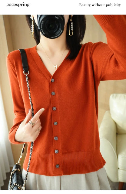 Early Autumn New Andy Cashmere Knit Cardigan V-Neck Solid Color Fashion High-Grade Comfortable Loose Casual Knitwear -GH021