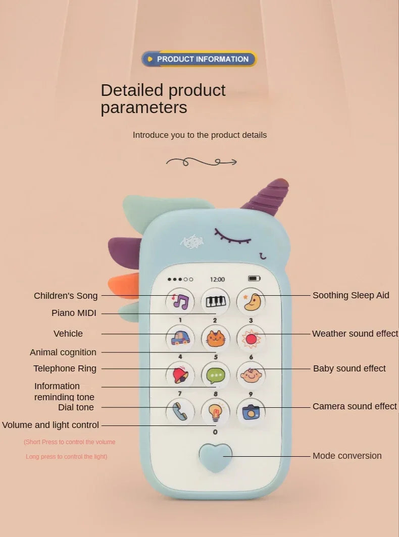 Baby Mobile Phone Toy Simulation Music Sound Telephone Toddler Puzzle Early Education Sleeping Toy Gift with Teether 0 12 Months