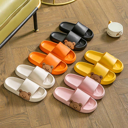 Bear Slippers Women Summer Flip Flops Cute Cartoon Cloud Shoes For Bathroom Indoor Outdoor Wear Soft Thick Beach Men Sandals