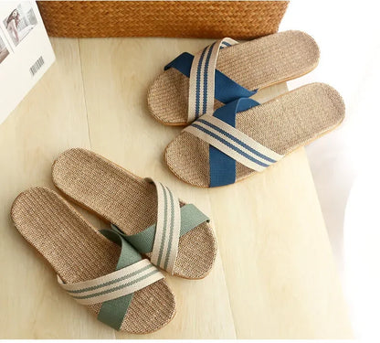 Four Seasons Linen Slippers Home Indoor Anti-Slip  Summer Couple Cotton and Linen Floor Mops Soft Bottom Sandals