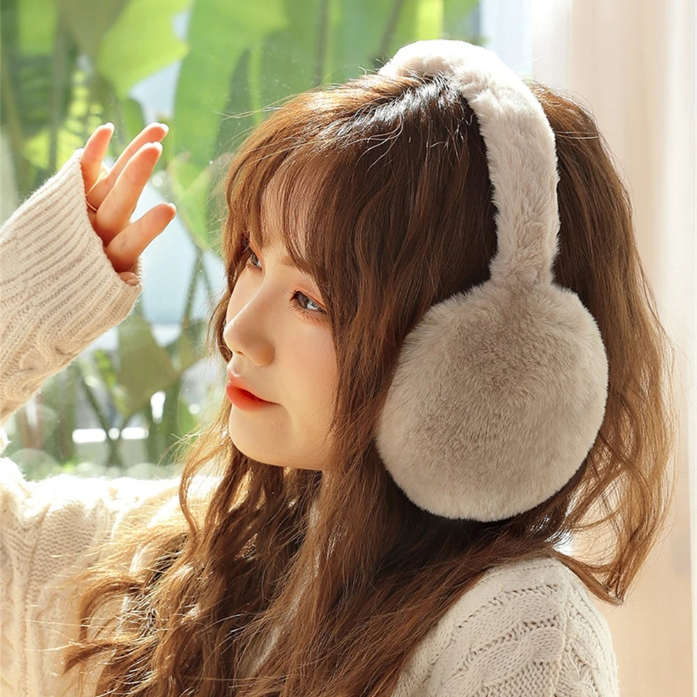 Foldable Plush Earmuffs Women Winter Warm Earflaps Unisex Portable Ear Headphone Outdoor Fashion Solid Color Frostproof Earcover