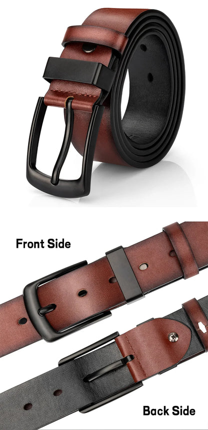 Maikun Men's Vintage Casual Belt Black Pin Buckle Student Versatile Leather Wide Belt