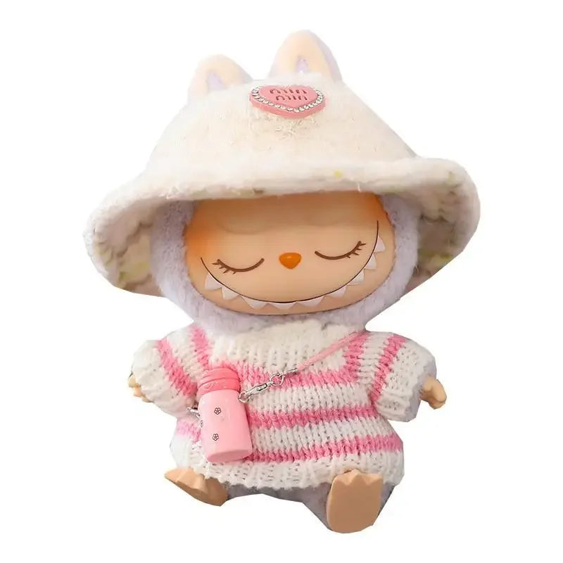 (Cloth Only)For 17CM labubu V1 V2 winter clothes decoration outfit baby clothes sweater hat for labubu clothes