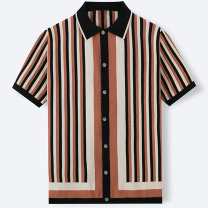 Men's Fashion Luxury Leisure Knit Polo Shirt Striped Button-down Short Sleeve Cardigan Casual Business Knitwear 2025 New Summer