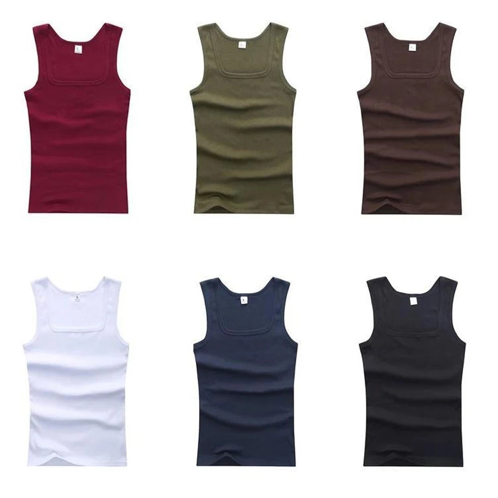 Summer Solid Square Neck Tank Top Cotton Black White Gray Women Men Plus Size Clothing Tank Singlets Sleeveless Fitness Vest