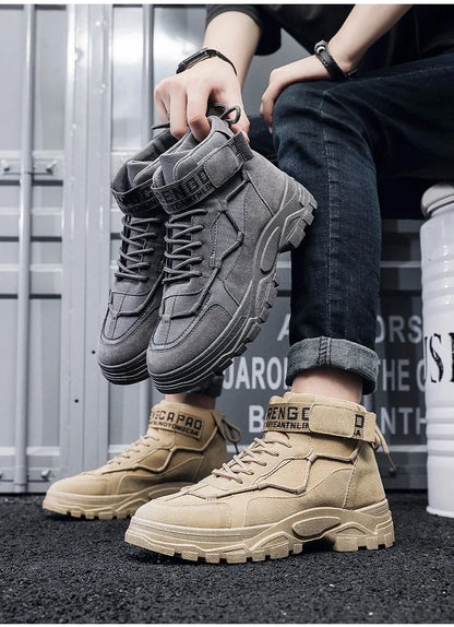 2024 Men's Platform Boots Fashion Desert Boots New Comfortable Non-slip Hiking Shoe High Top All-match Work Boots Bota Masculina