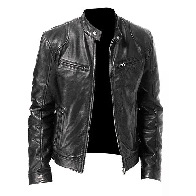 Men's PU Leather Jacket Stand Collar Zipper Coat   Jackets Autumn Casual Motorcycle PU Jacket Biker Slim Leather Coats