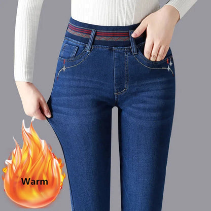 Winter Plush Velvet Lined Pencil Jeans Women Thicken Skinny High Waist Denim Pants Warm Big Size 36 Stretch Kot Pantolon Stretch