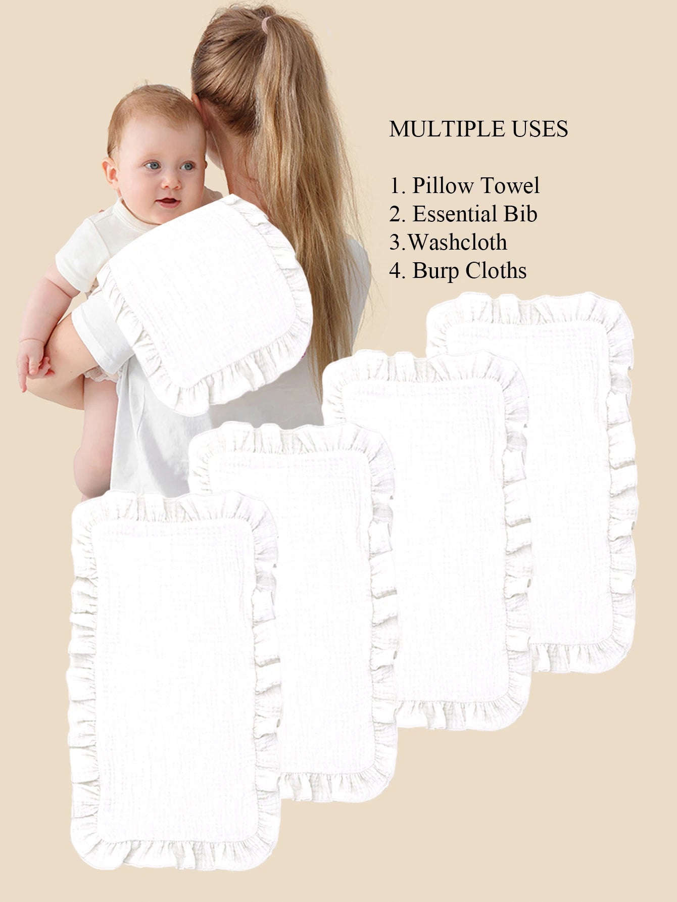 4Pcs/Set Soft Muslin Cotton Gauze Shoulder Rag Baby Burping Pad Ruffle Newborn Baby Burp Cloths