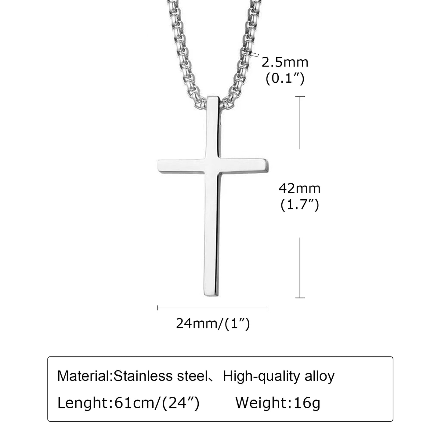 Vnox Kreuz-Halskette für Männer und Frauen, silberfarbenes, schlichtes Halsband mit Kreuzanhänger und Panzerkette aus Edelstahl