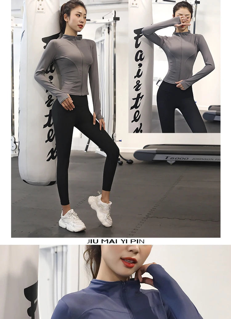 Slim Tracksuit Workout Top Female Training Jackets Zipper Long Sleeve Yoga Running Sports Coat