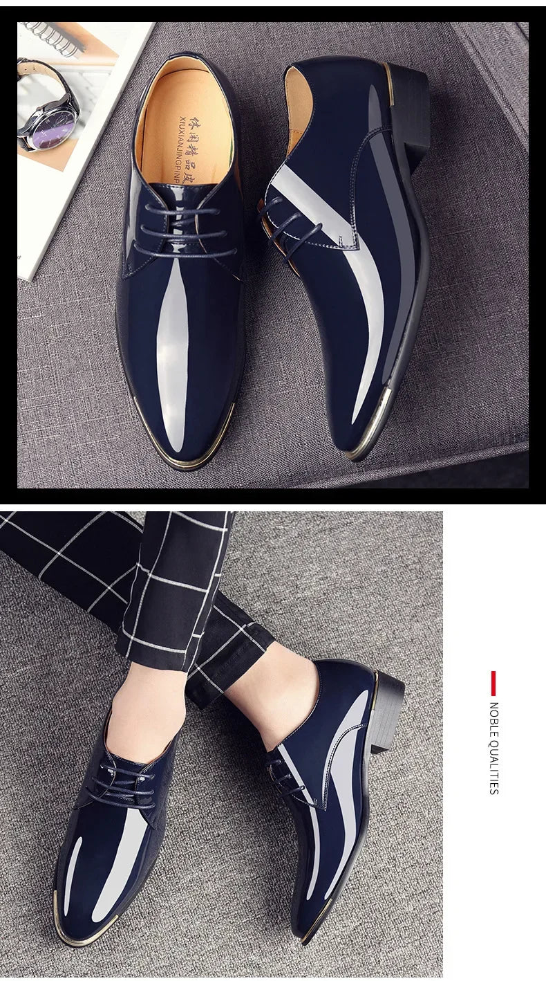 2024 New Men’s Patent Leather Shoes  British Style Men's Dress Shoes Lace Up Pointed Toe Wedding Business Party Social Shoe Male