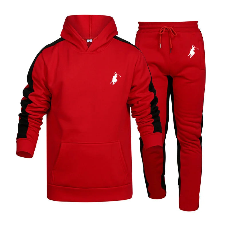 2024 Hot Sale Mens Tracksuit Hooded Sweatshirts and Jogger Pants 2 Piece Gym Outfits Autumn Winter Casual Sports Hoodie Set POLO