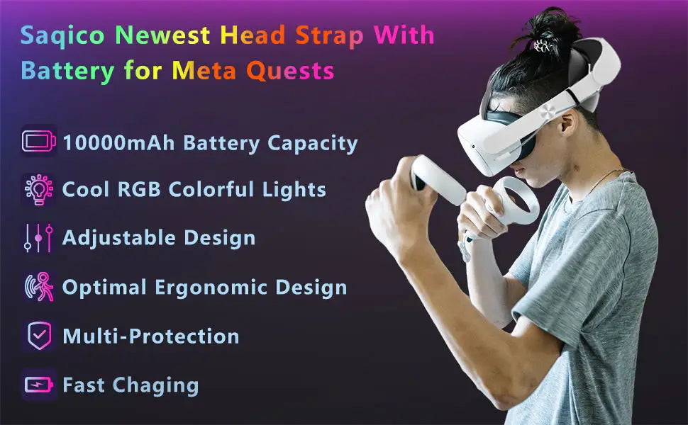 Head Strap with 10000mAh Battery for Oculus Quest 2 VR Headset Fast Charging Power Elite Strap for Oculus Quest 2 Accessories