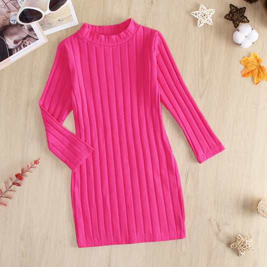 Kids Sweaters Knit Dress Geometric Sweaters Girls Autumn Winter Kids Turtleneck Casual Style Solid Color Clothes Girls Vestidos