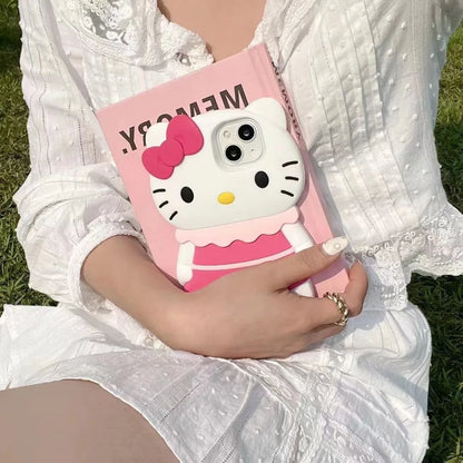 Sanrio Hello Kitty Cartoon 3D Bow Skirt Phone Case For iPhone 15 14 13 Pro Max 11 12 13 Pro Pink Girl Y2K Anti Fall Silicone