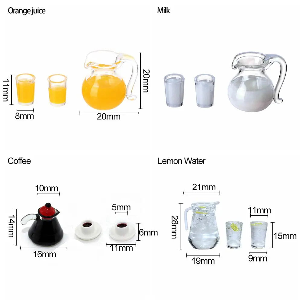 1/12 Scale Simulation Miniature  Drinking Model Drinks Jug Cup Coffee Milk Lemon Water Orange Juice Doll Accessories