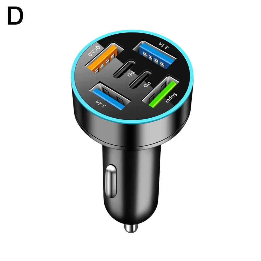 Digital Display Car With 4 Usb Car Charger Adapter 66w Fast Charging PD Head Phone Mobile Charging Car Charging Accessories