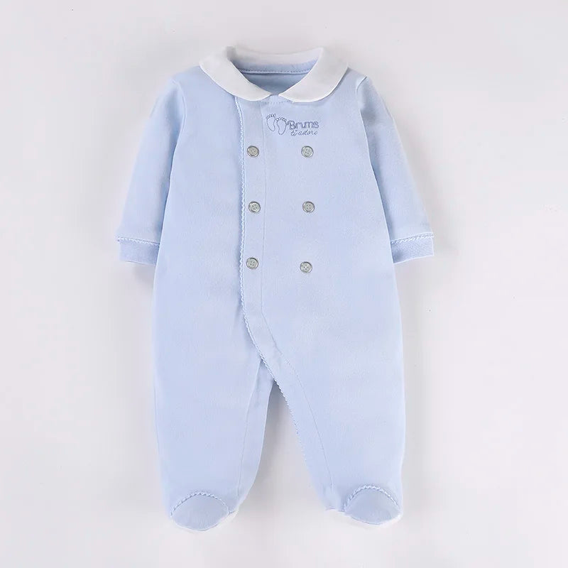 0M Newborn Baby Footed Romper Infant Spring Autumn Cotton Side Snap Jumpsuit Overall Boy Girl Peter pan Collar Onesies Outfit00M