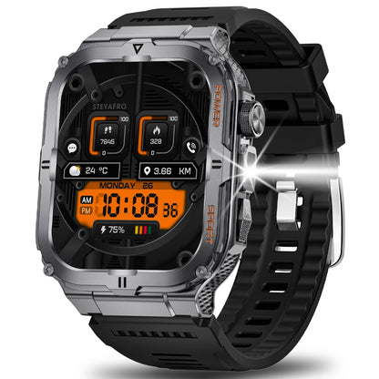 2024 men smartwatch, Bluetooth call tracker, military sports waterproof watch, digital fitness tracker smartwatch LED flashlight