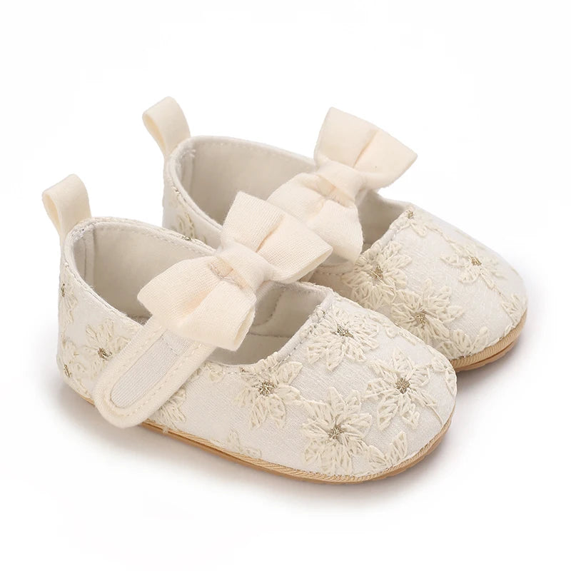 HAIZHIW 0-18 Months Cute White Lace Baby Girl Princess shoes Baby Shoes Bow Fringe Rubber Soled Non-slip Footwear Crib Shoes